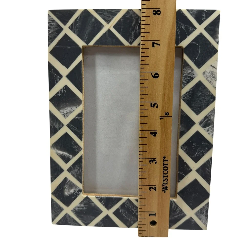 Bone Inlay Diamond Trellis Picture Frame Black Gray White 4x6 Tabletop Decor